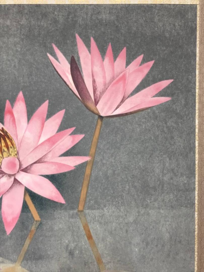 美品 掛け軸 日本画家 上村松篁筆「睡蓮」太巻き付 複製 61/300部 美品 掛け軸 日本画家 上村松篁筆「睡蓮」太巻き付 複製 61/300