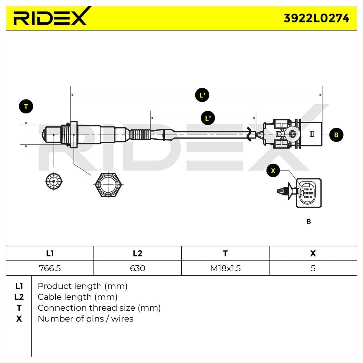 RIDEX 3922L0274 Sonda lambda elettrico Compatibilità con VW Golf VII Hatchback 5G1, BQ1, BE1, BE2