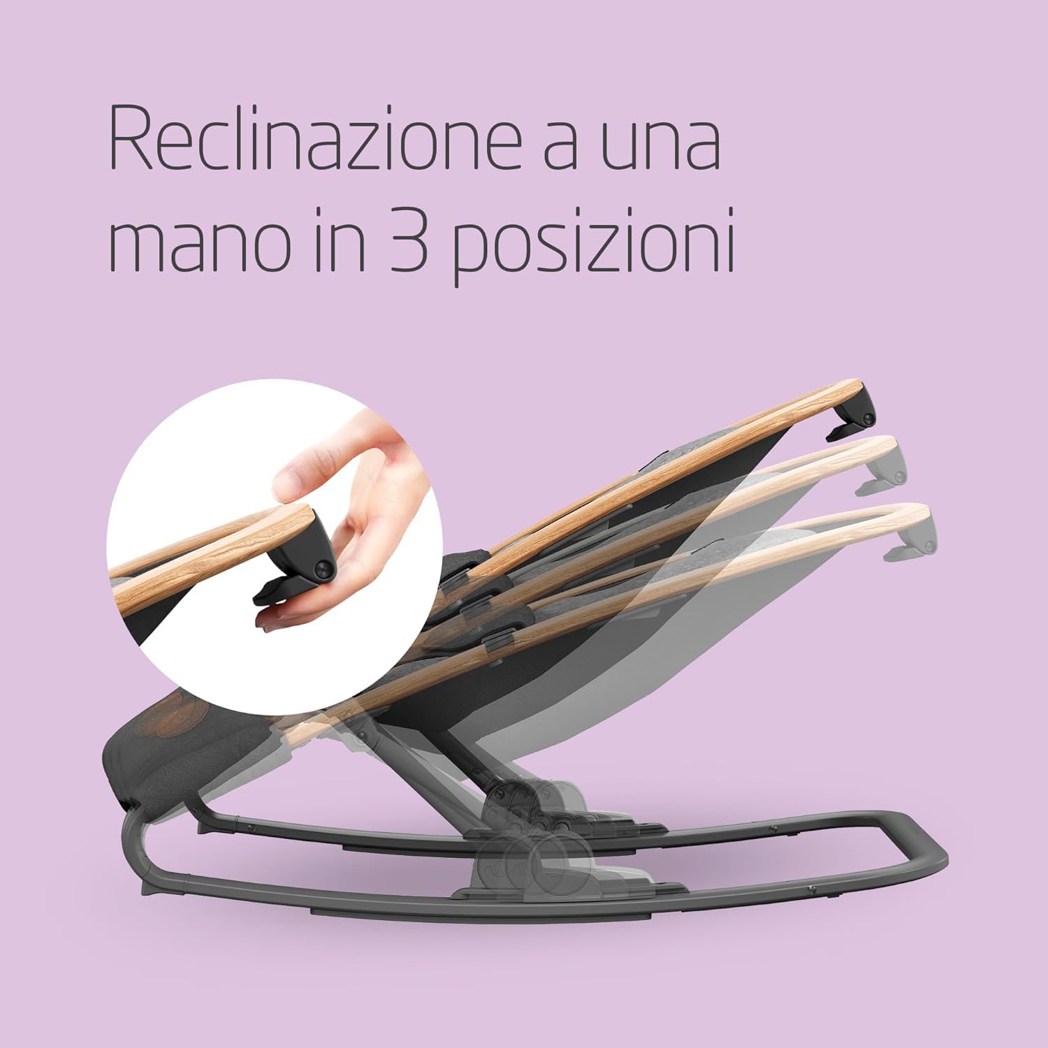 Maxi-Cosi Kori Sdraietta Neonati in Tessuto, 0-6 mesi, 9 kg, Sdraietta Pieghevole, 3 Posizioni di Reclinabile, Chiusura Compatta, Cinture Easy-in, Chiusura Compatta, Essential Graphite