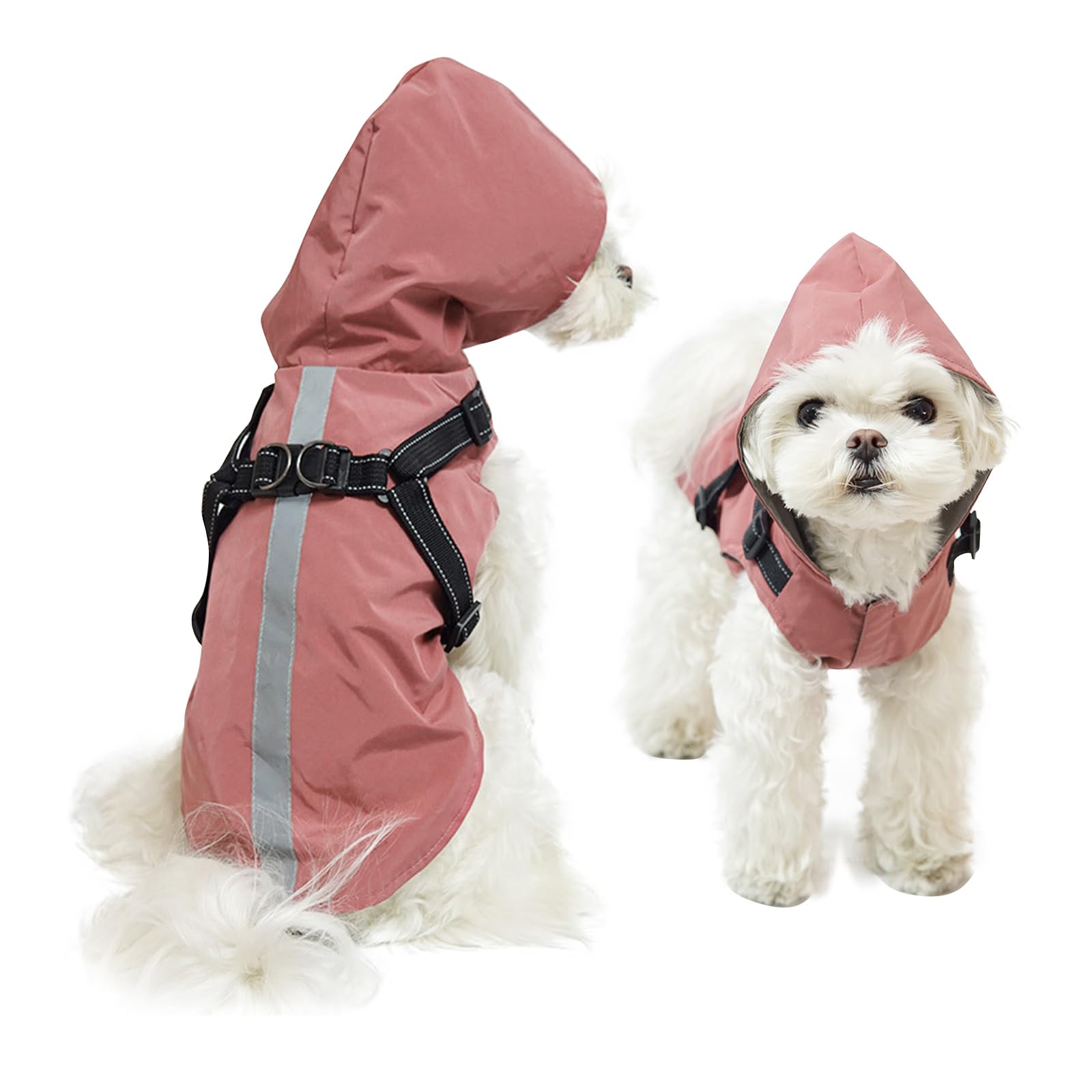 PETCUTE Dog Raincoat with Harness,Ultra-Light Breathable Pet Waterproof Coat Rain Jacket for Dogs with Hood,Adjustable Dog Raincoat Jacket with Reflective Strip for Small Medium Large Dogs