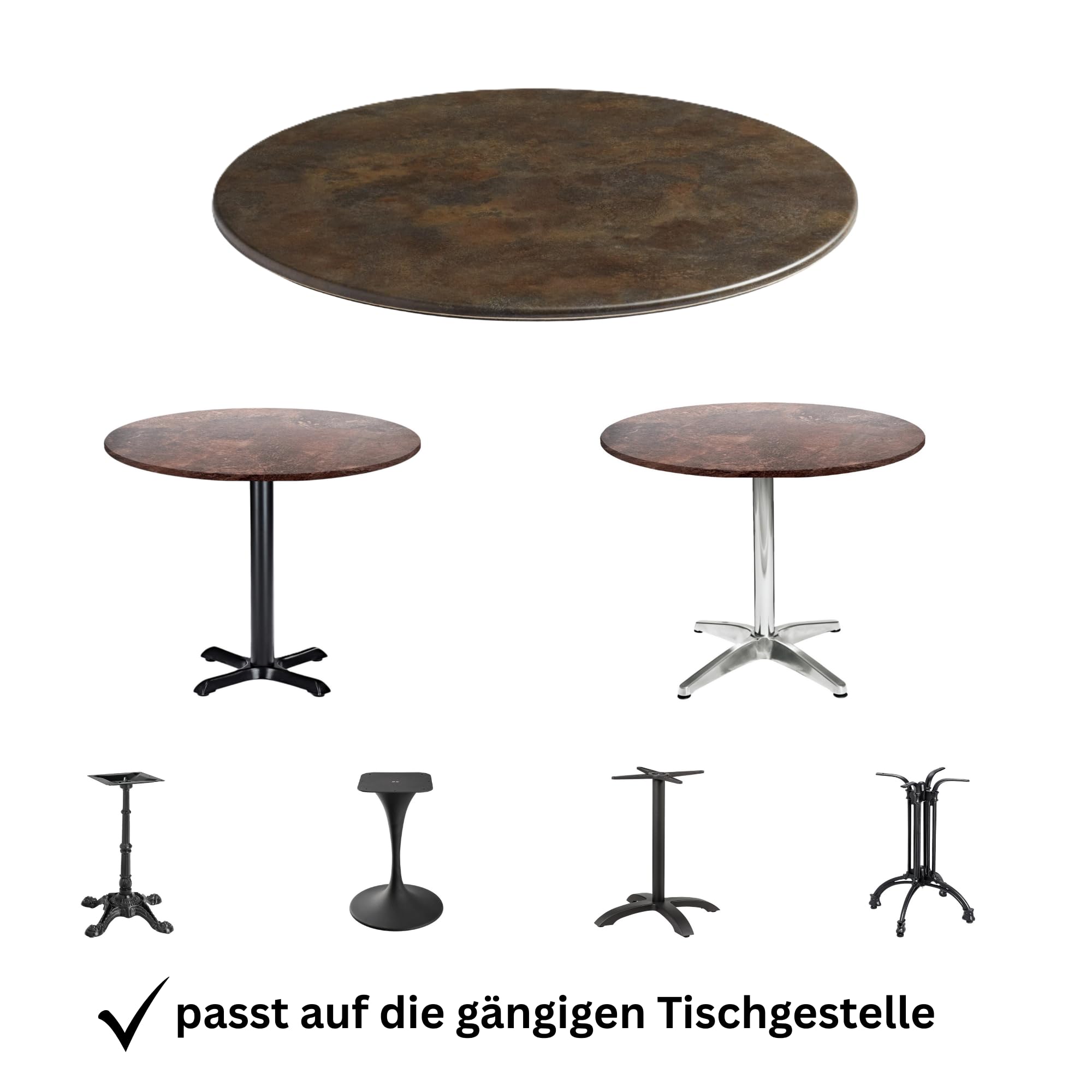 Acht & Acht Hochwertige Tischplatte Topalit Rund - Ø 70cm – 26mm Dicke für Bistrotisch/Esstisch/für Outdoor und Indoor - Farbe: Cyprus Metal