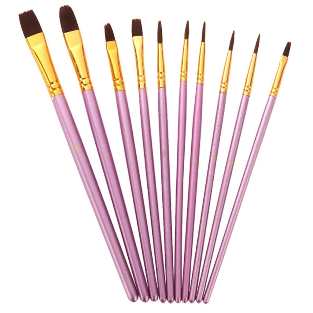 Lot de 10 pinceaux à Peinture pour Aquarelle, Gouache, Pointe Ronde et Pointue, Poils en Nylon, Fournitures d'art
