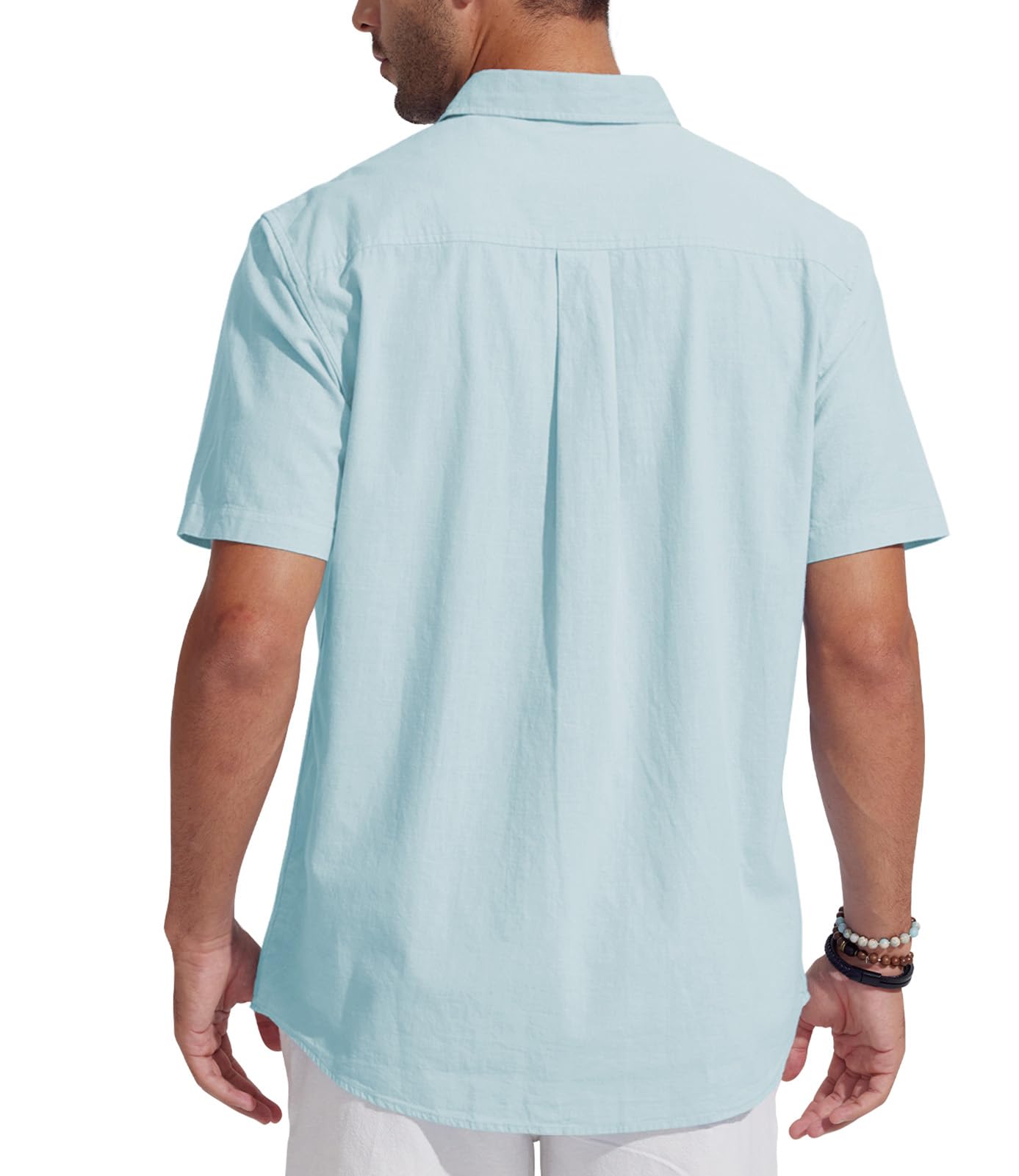 Friptspyg Uomo Camicia Lino Cotone a Maniche Corte Casual Guayabera Camicia da Spiaggia vestibilità Regolare Stile Cubano Camp Estive