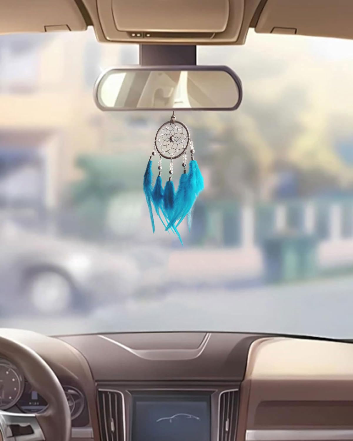 2 pezzi di acchiappasogni, acchiappasogni di piume fatti a mano, per ragazze e bambini come regali, decorazioni per auto da camera da letto per bambini, artigianato (Blu + Arancione)