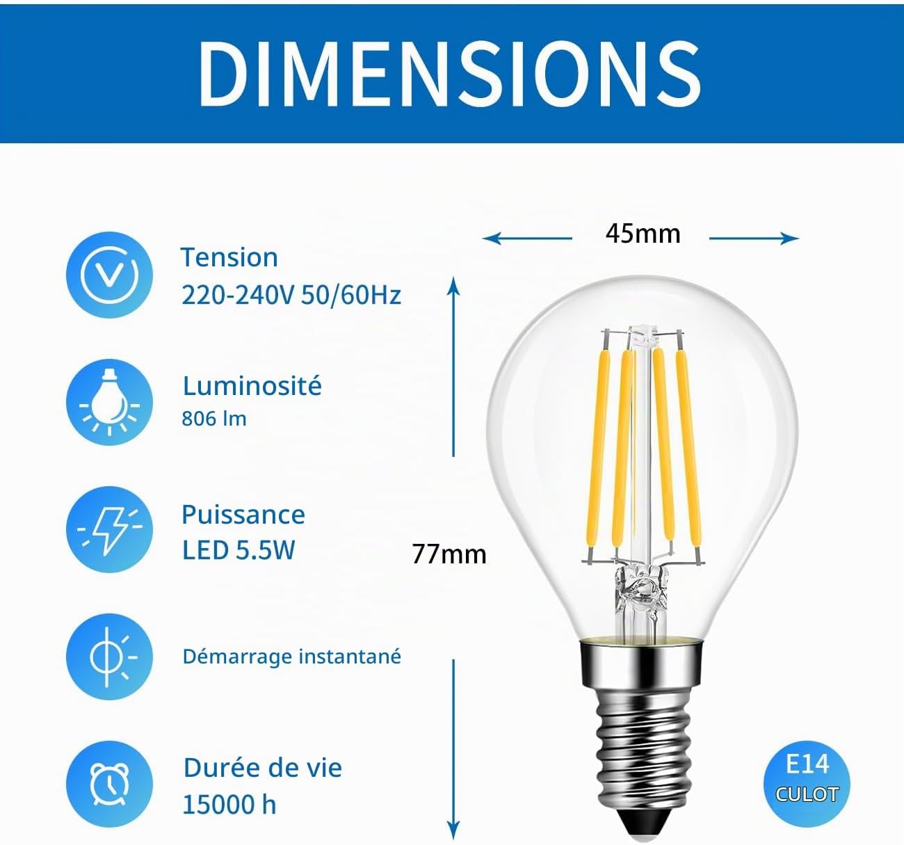 ANWIO ampoule LED flamme E14 filament lot 6