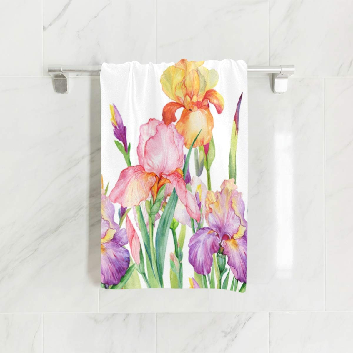 Naanle Iris Flower Field with Butterfly Green Leaf Spring Nature Floral Print On White Soft Bath Towel Absorbent Hand Towels Multipurpose for Bathroom Hotel Gym and Spa 30
