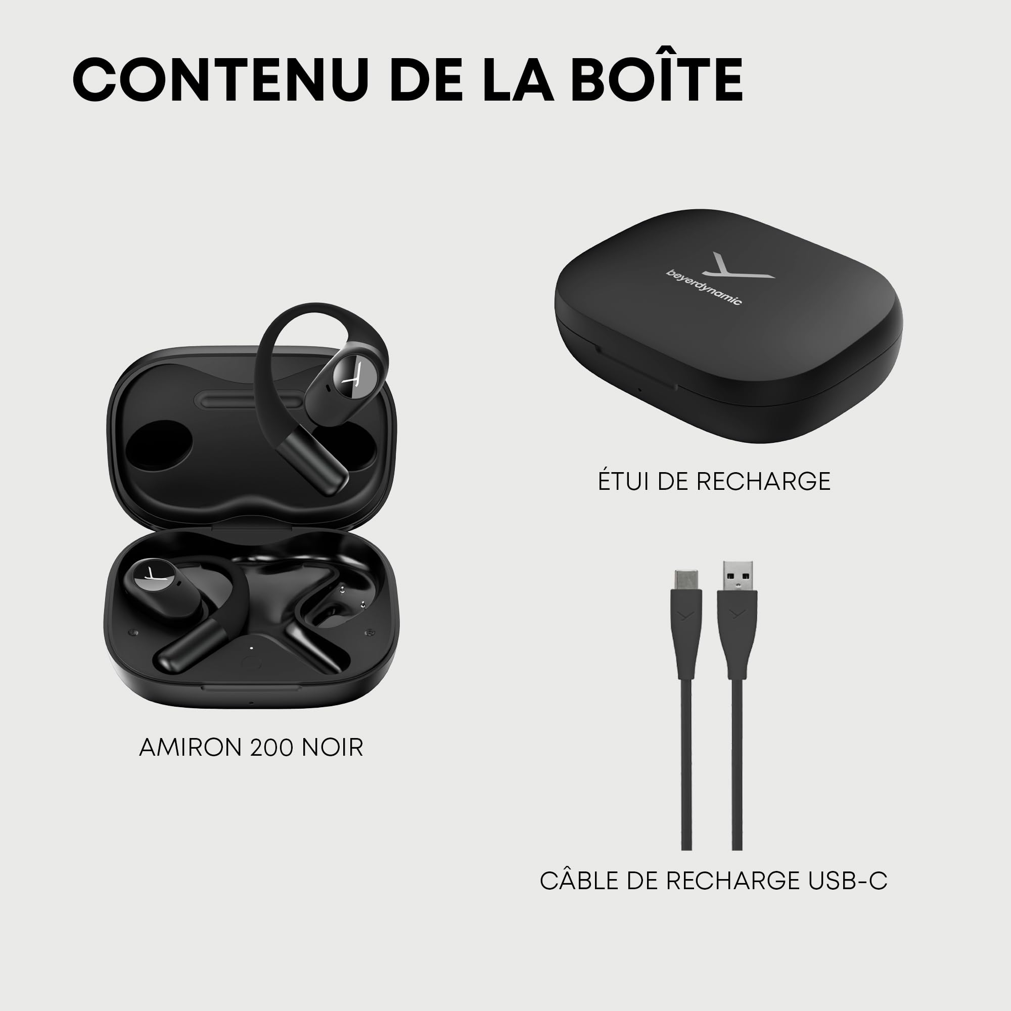 beyerdynamic AMIRON 200 Écouteurs True Wireless,Casque Audio Ouvert, Écouteurs de Sport avec Crochets d'oreille ergonomiques, autonomie de 36 Heures, Bluetooth 5.3, en Noir