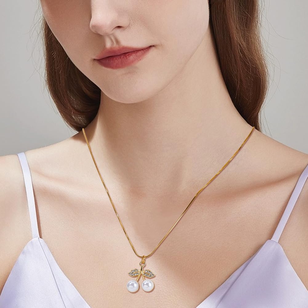 40 dijes de cereza con diamantes de imitación, 2 colores, elegantes dijes de circonita cúbica con perlas de imitación para hacer joyas, collares, aretes, suministros de manualidades