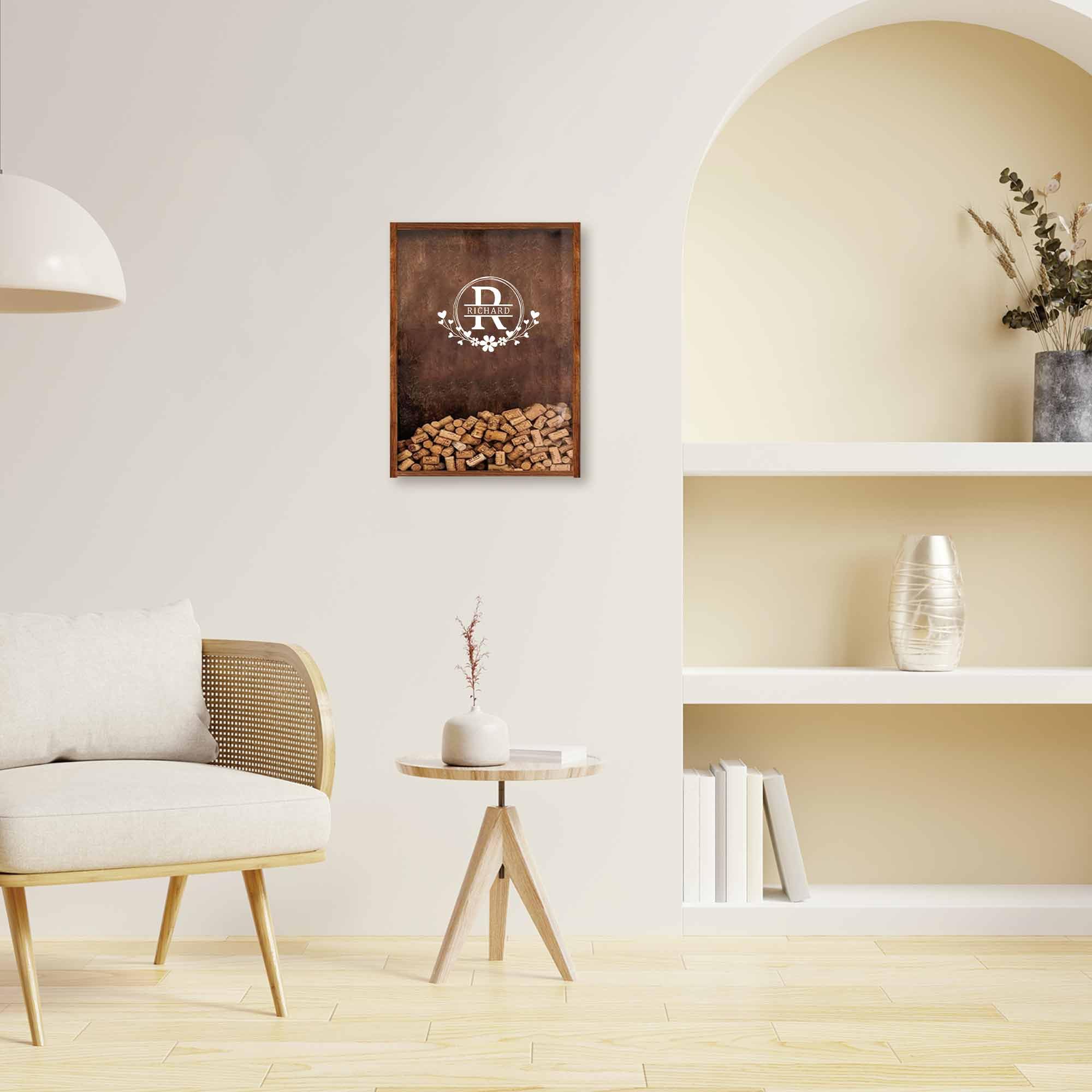 Caja de corcho personalizada para colgar, decoración de vino, caja de sombra de madera, regalo para inauguración de casa, decoración del hogar