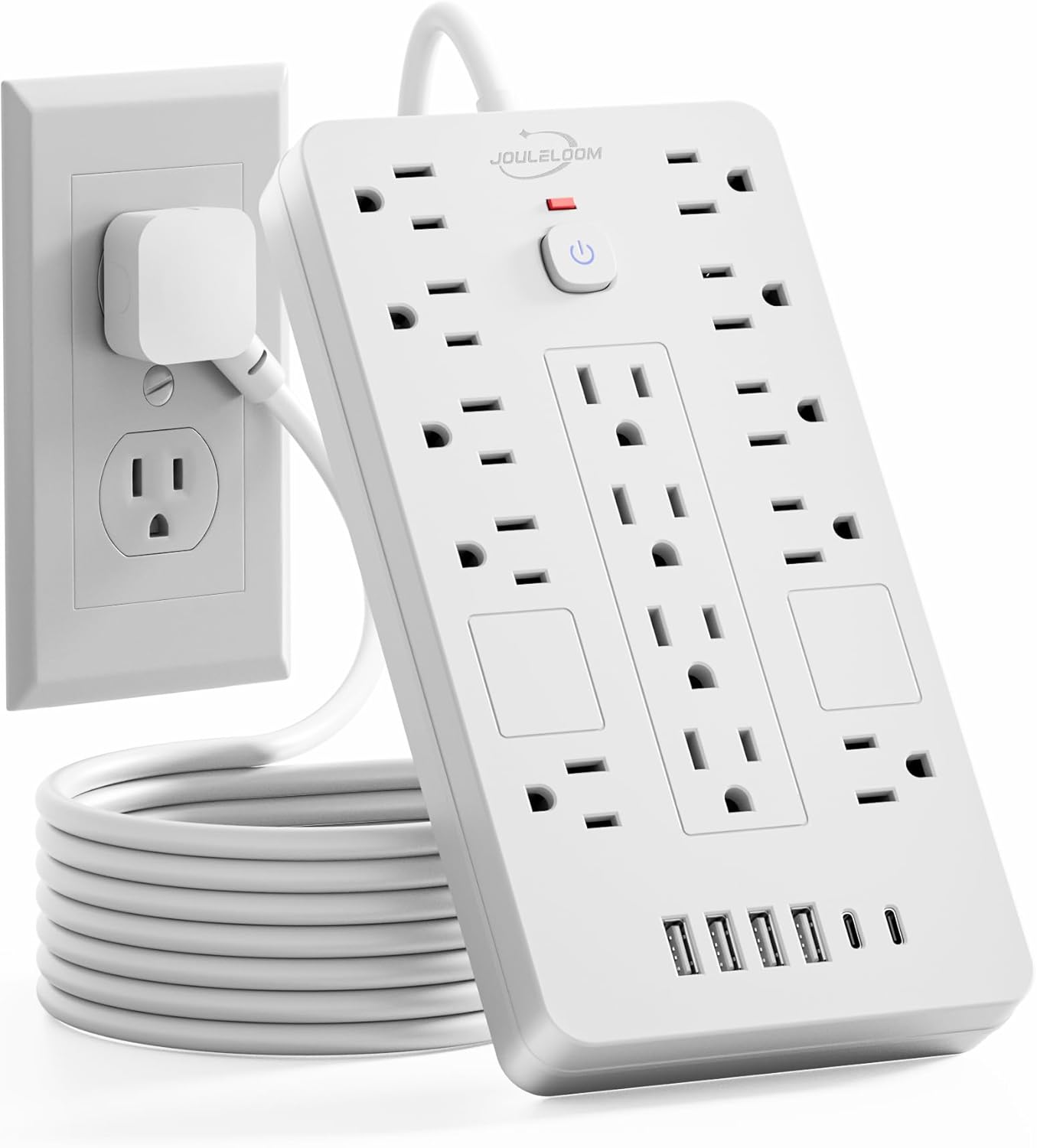 JouleLoom Surge Protector Power Strip-14 Outlets and 6 USB Ports, 6 Feet Flat Plug Extension Cord, 1850 Joules, White, ETL Listed for Home, Office, Dorm Room