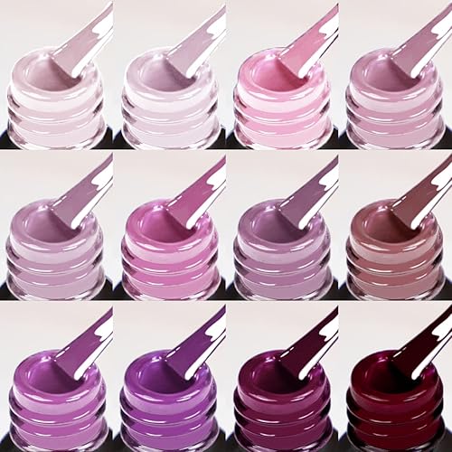 Miniatura 2 de YOKE FELLOW Juego de 12 esmaltes de uñas en gel semipermanentes, con luz UV LED, color rojo, nude, semipermanente, 0.17 onzas líquidas (B1)