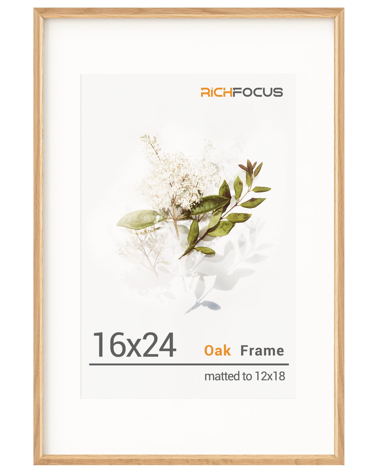 16x24 Poster Frame Matted to 12x18 Photo USA-Sourced Natural Oak Wood 16 by 24 Picture Frame with Tempered Glass - Gallery Wall Mount Display Artwork Photo Poster