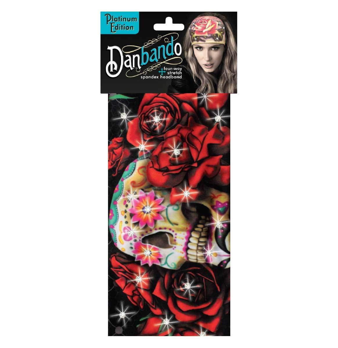 Danbando Headband Head Wrap Bandanna Sugar Skull Roses Rhinestones 4 Way Spandex Stretch Sweatband-picture-50
