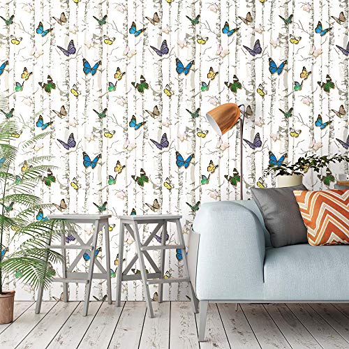 Tapete mit Schmetterlingen für die Wand, Silber, Baumstamm, Körnung, zum Abziehen und Aufkleben, bunte Vinyl-Tapete, abnehmbar, selbstklebendes Tapeten-Regal, Papier für Wandaufkleber Cover