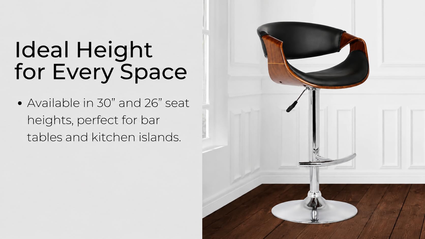 Creative Wooden Bar Stool with Cushion Seat & Curved Backrest, Modern Kitchen Counter Stool with Metal Footrest – Walnut Finish | (Pack of 1) 2