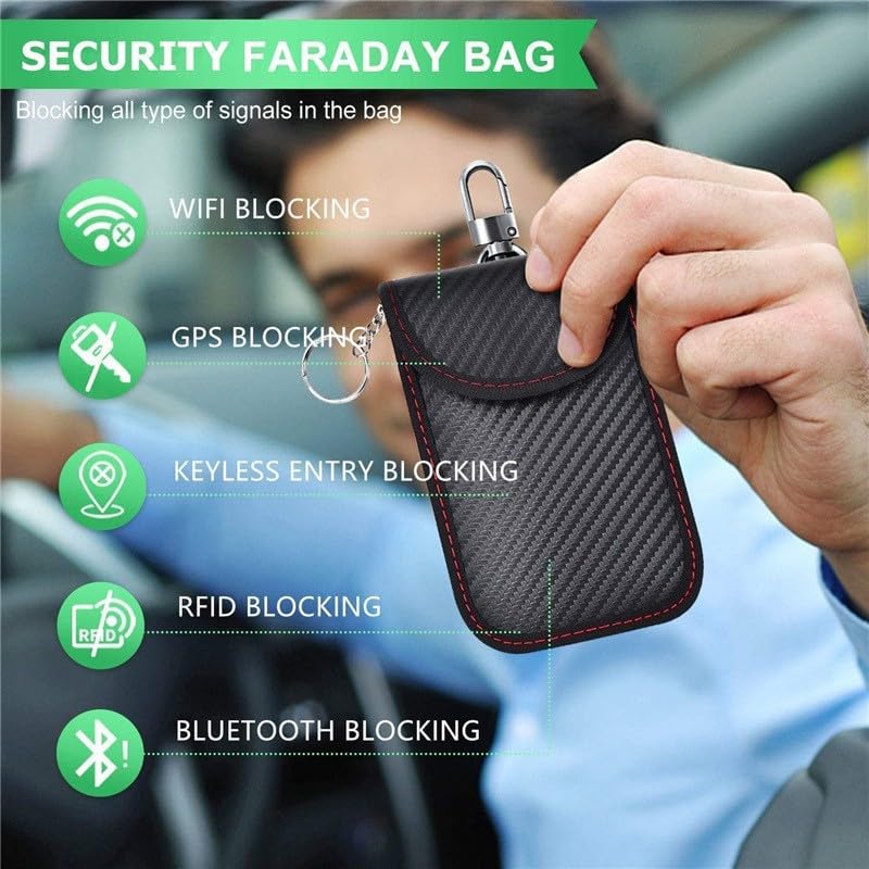 Image of NHCDFA 2PCS Faraday Bag, Signal Blocking Key Pouch, Red and Blue Set of Two, Protection for Keys and Cards, Compact Design for Daily Use, Durable Material for Longevity