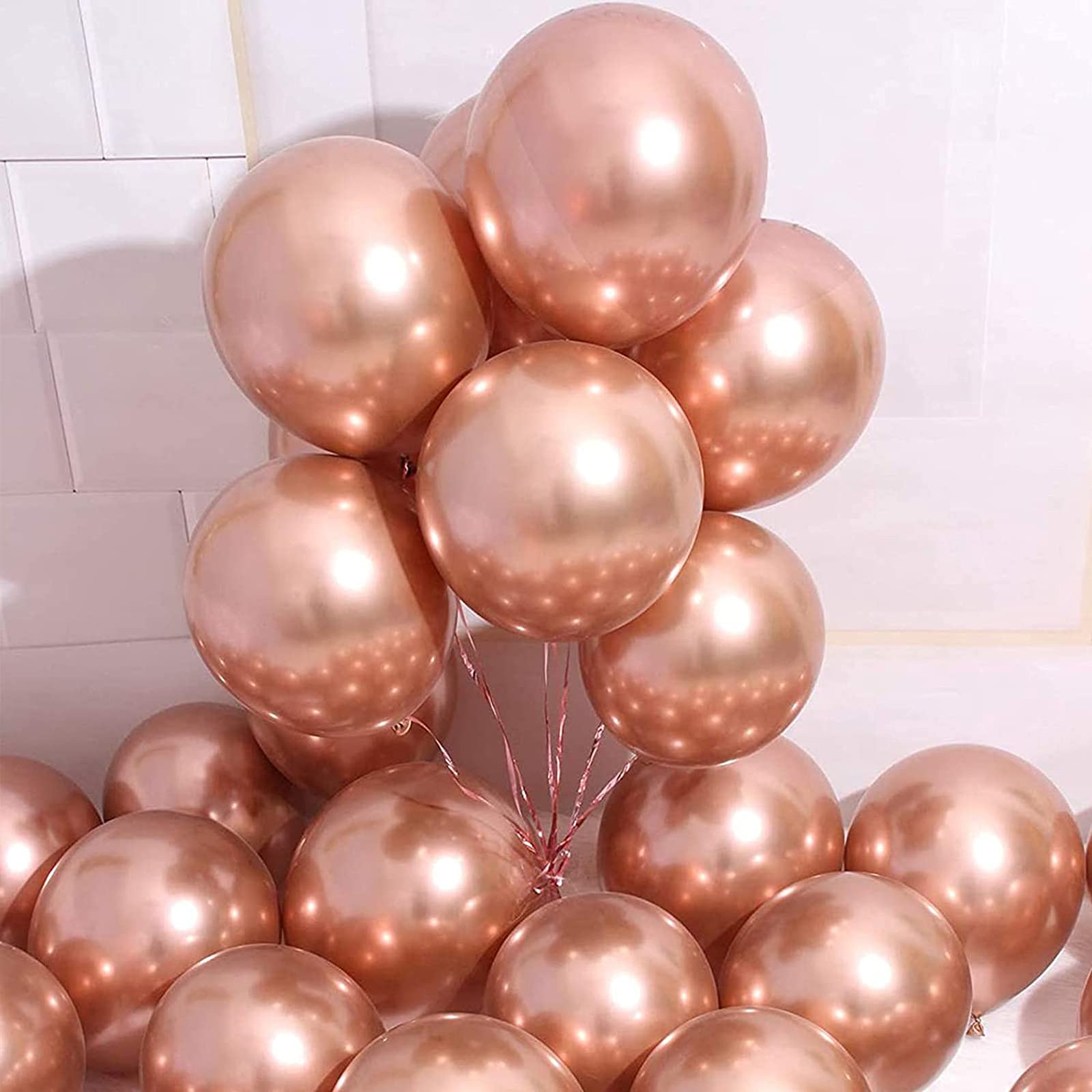 KIRIKOU Chrome Metallic Rose Gold Balloons 12 Inch 50 Pack Latex Balloons for Birthday Wedding Anniversary Baby Shower Graduation Christmas Party Decoration Helium Balloons (Rose Gold)