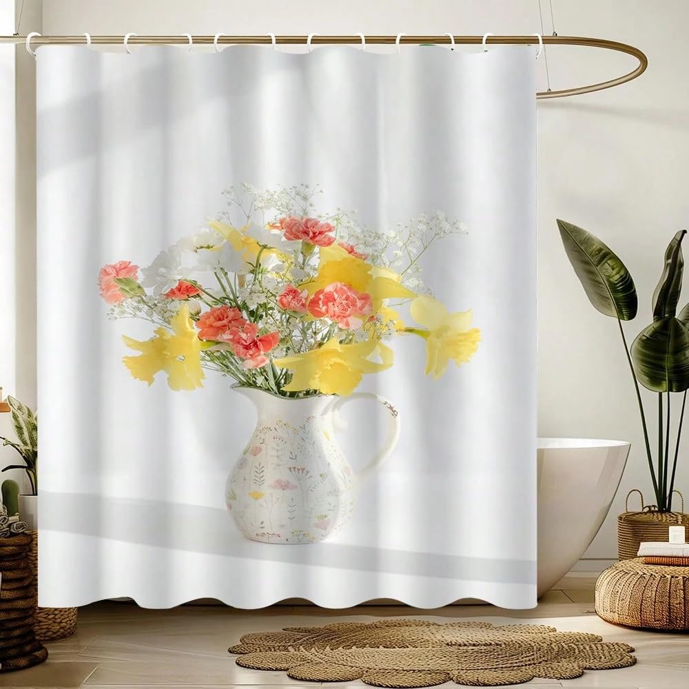 Rideau de douche fleuri 70x140 cm pour petite salle de bain imprimé printemps