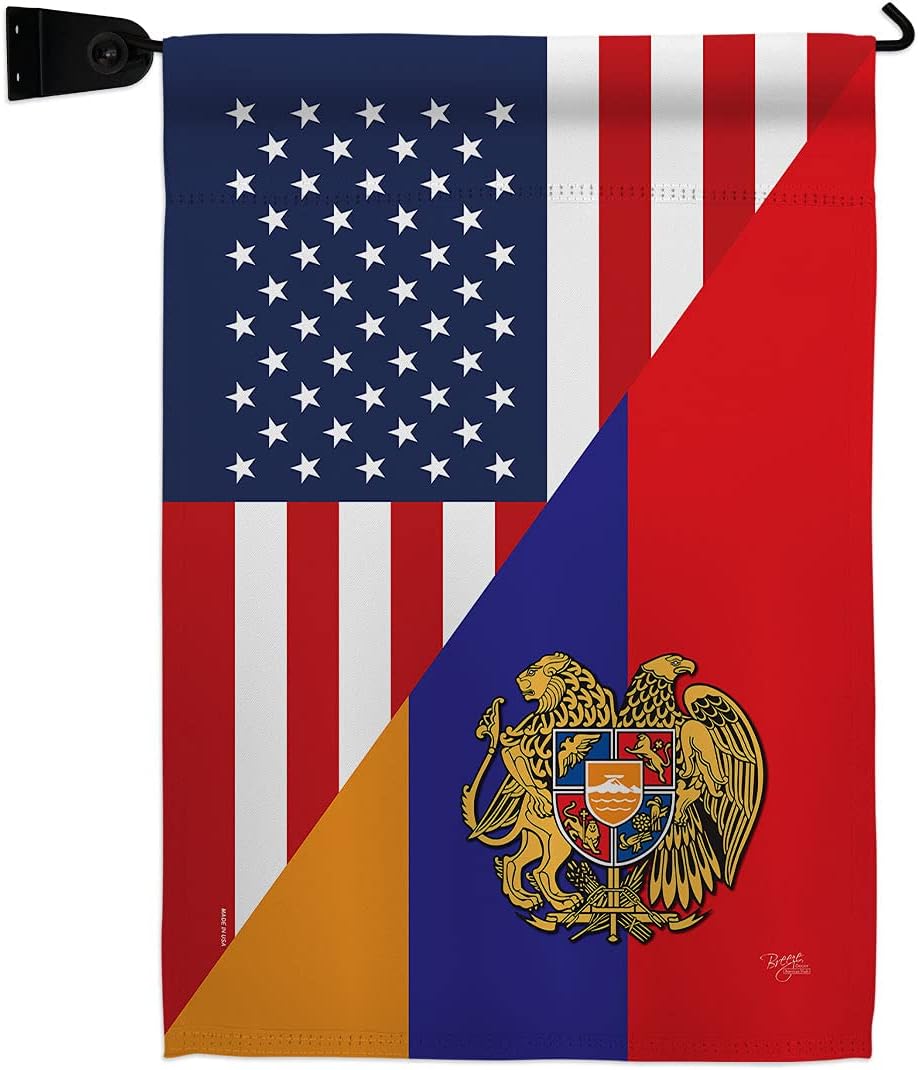 Armenia US Friendship Garden Flag Set Wall Holder Regional USA American Alliance World Country Particular Area Small Decorative Gift Yard House Banner Made In 13 X 18.5
