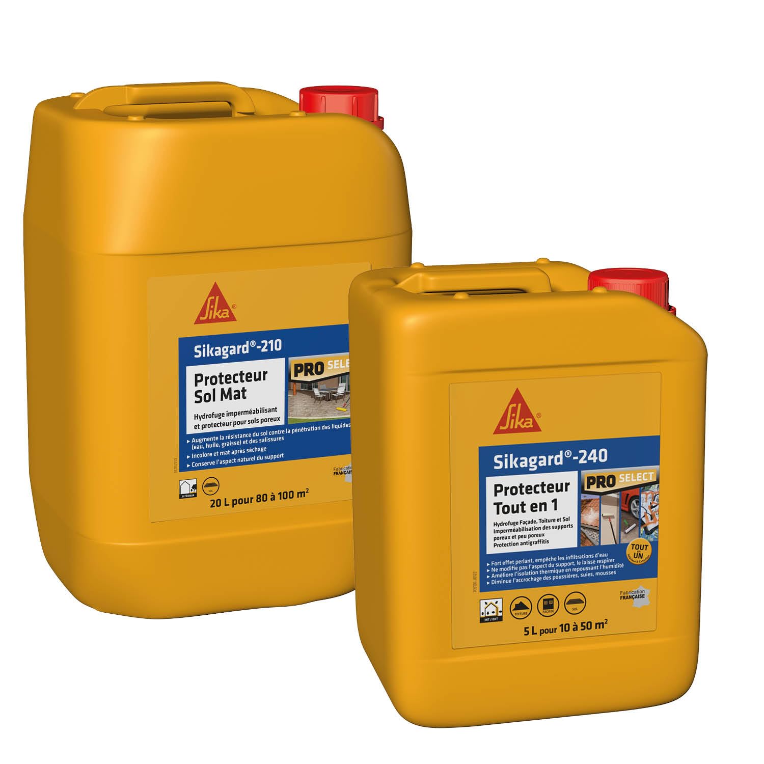 SIKA Sikagard 210 Protecteur Sol Mat, Hydrofuge, Imperméabilisant effet mat pour sols, éàL, Incolore & Sikagard 240 Protecteur Tout en 1, Protection hydrofuge façade, mur, toiture et sol, 5L