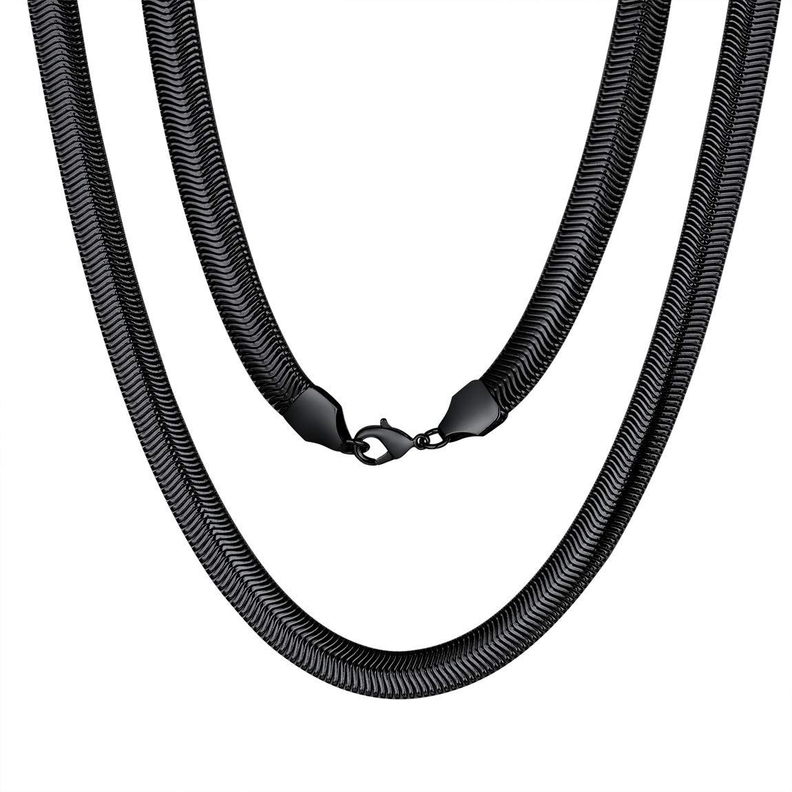 ChainsPro8MM Cadenas Planas Serpiente, Collar Herringbone Acero Inoxidable 316L Plateado/Dorado/Negro, Joyería Mágica Italiana para Hombre y Mujer, 46-76CM de Largo