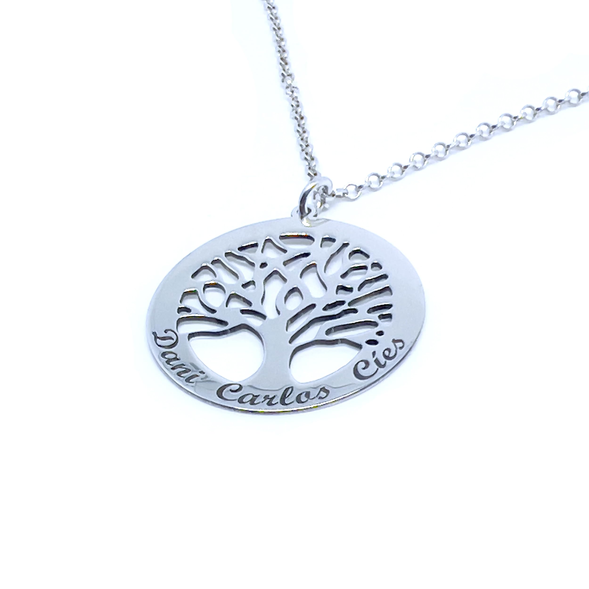Collar Árbol de la Vida para Mujer Personalizado con Nombres, Fabricado en Plata de Ley 925/1000. Regalo día de la Madre-San Valentin-Navidad-Collarpersonalizado. Modelo 25mm