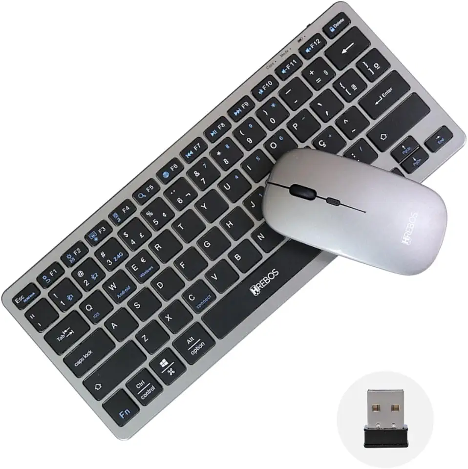Kit Teclado e mouse sem fio recarregavel para computador USB Bluetooth Wireless Sem pilhas bateria de longa duração acompanha cabo USB-C