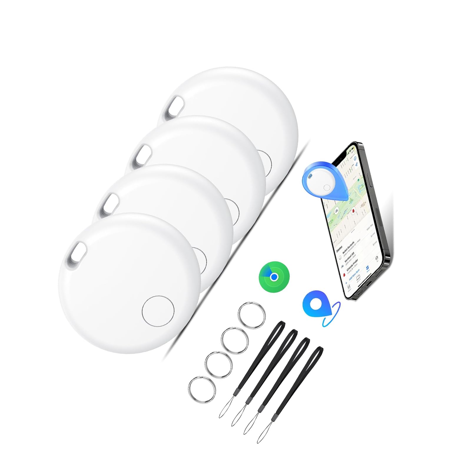 Smart Tracker Tags 4 Pezzi, Funziona con Apple Dov'è (Solo iOS), Localizzatore Bluetooth Trova Oggetti 365 Giorni, Batteria Sostituibile, Impermeabile IP67, Chiavi/Portafoglio/Bagagli/Valigie, Bianco