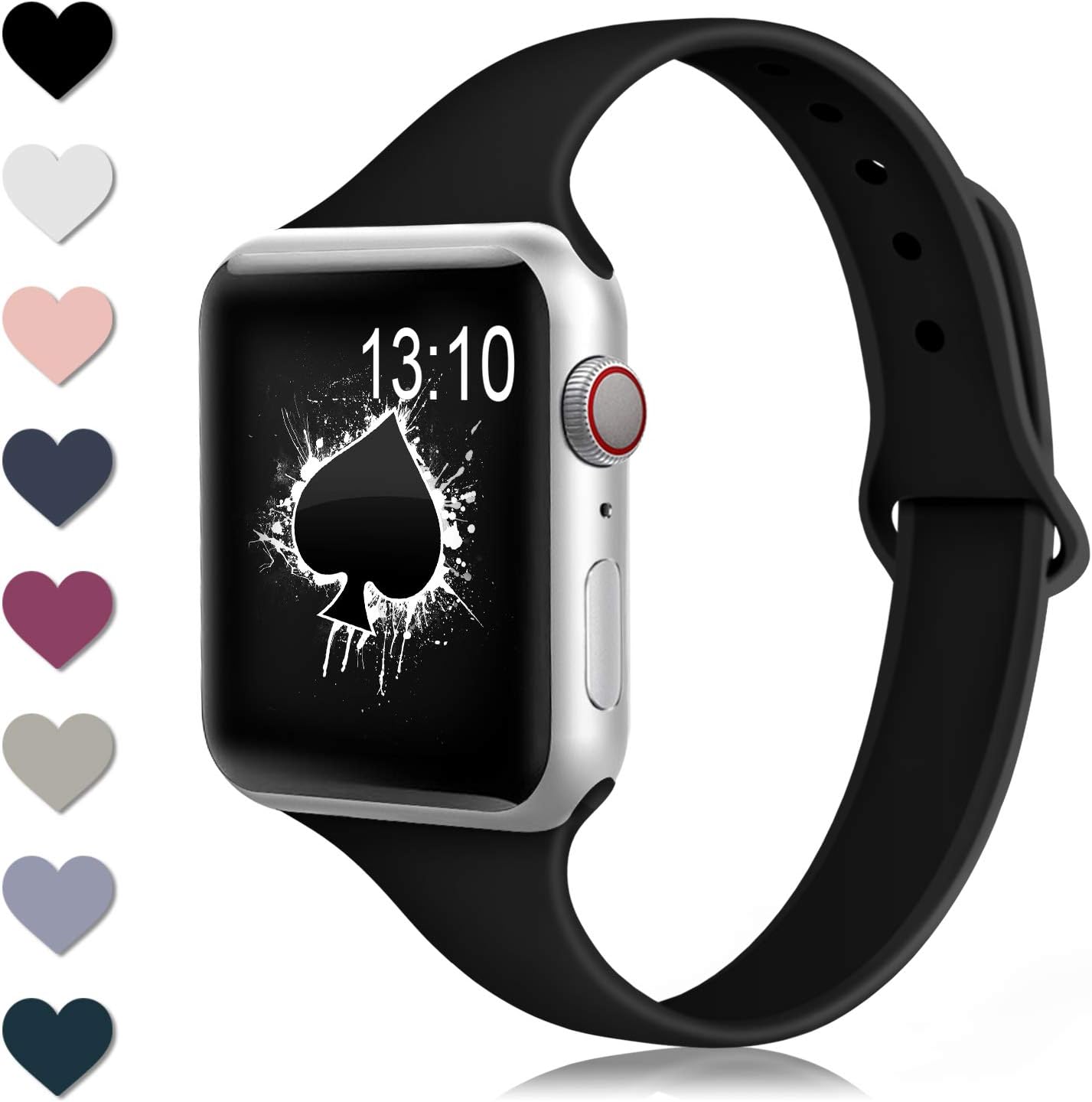 Merlion Compatible with Apple Watch Band 38mm 42mm 40mm 44mm for Women/Men,Soft Silicone Thin Narrow Replacement Slim Bands for iWatch Series 4/3/2/1