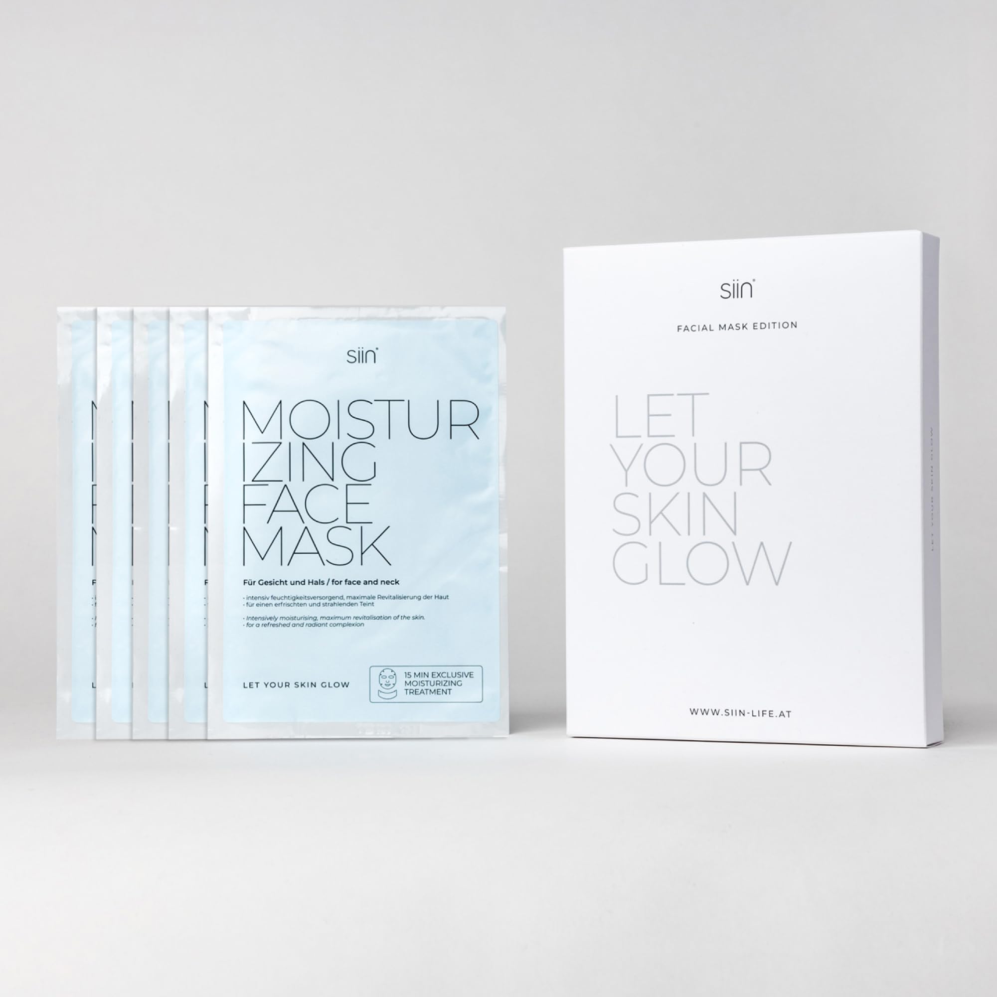 siin feuchtigkeitsspendende Gesichtsmaske - 5er pack Intensive Feuchtigkeit für trockene Haut - Tuchmaske mit Hyaluronsäure, Fucogel® & Kollagen - Intensive Feuchtigkeit für Gesicht und Hals
