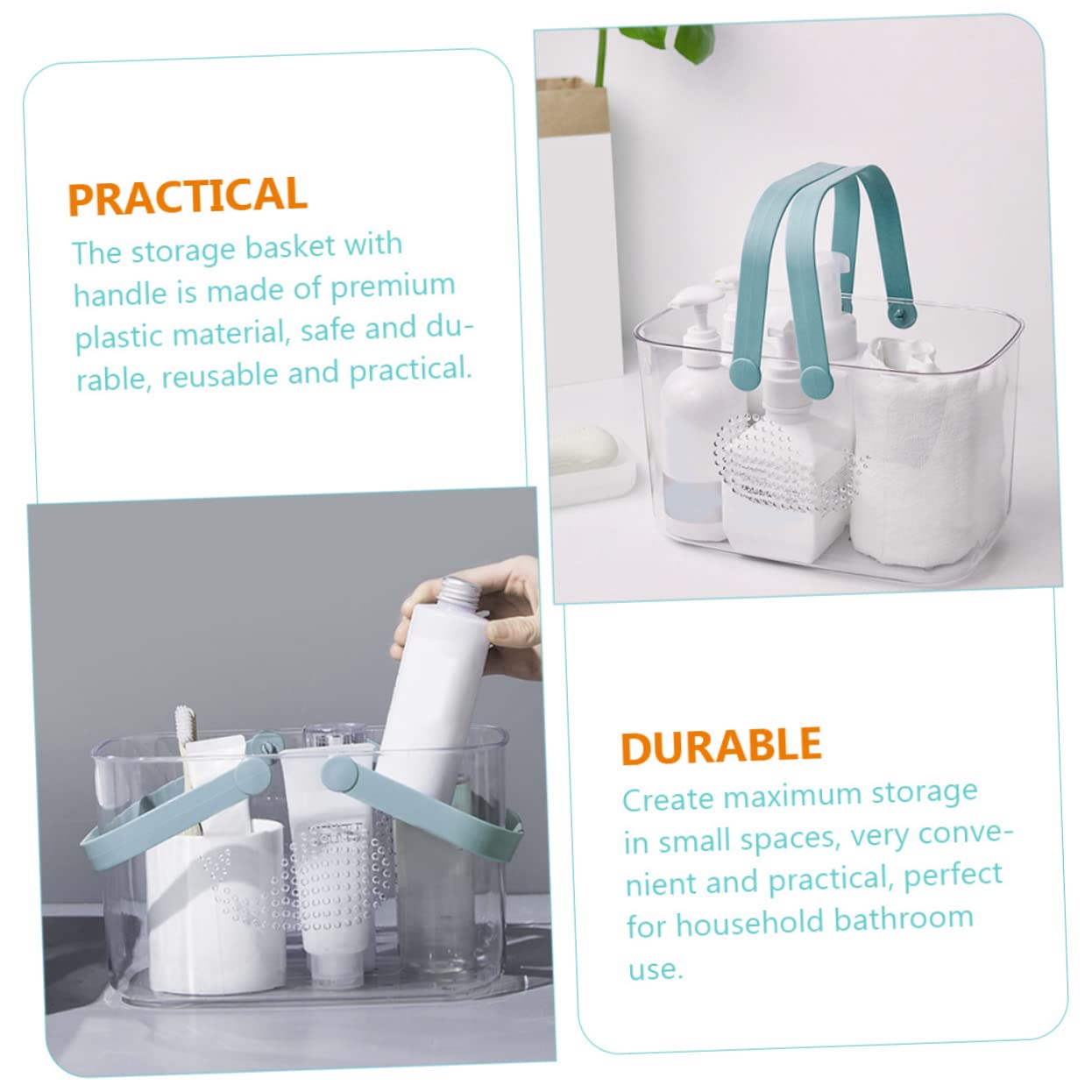 Mobestech Cesta De Plástico Con Asa Para Baño y Ducha Organizadora Portátil Sin Olor Asas