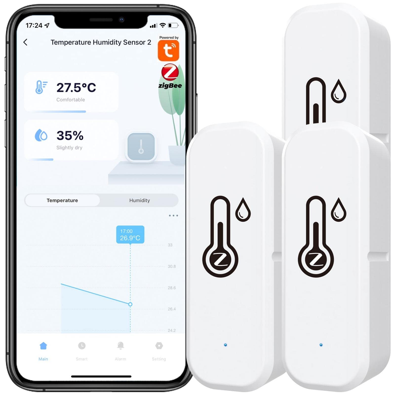 3x capteur de thermomètre hygromètre Tuya Zigbee avec enregistrement d'application rappel de batterie faible capteur de thermomètre intelligent fonctionne avec Alexa, Tuya et Smart Life pour la cave à