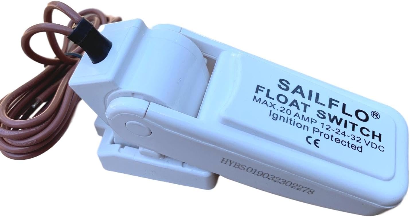 SAILFLO 2000GPH 12V Bilge Pump with Separate Float Switch – Submersible Marine Boat Electric Water Pump, 1-1/8” Hose Outlet, Anti-Airlock Protection, Heavy-Duty Motor, 8.5A 12 Volt Low Draw