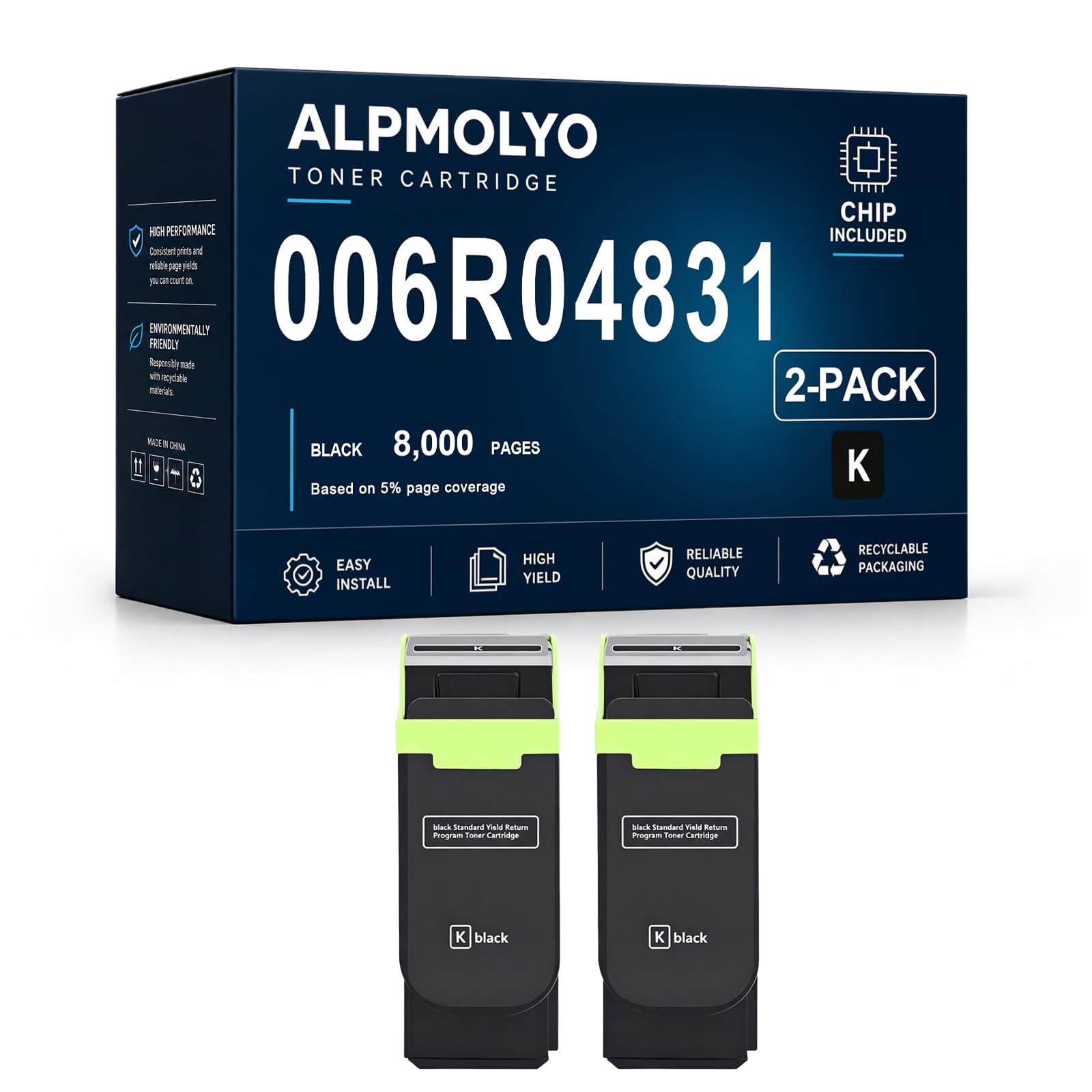 C320 sostituzione della cartuccia di toner ad alta resa per 006R04831, compatibile con Xerox C320 C325, con chip ,Black 2 Pack