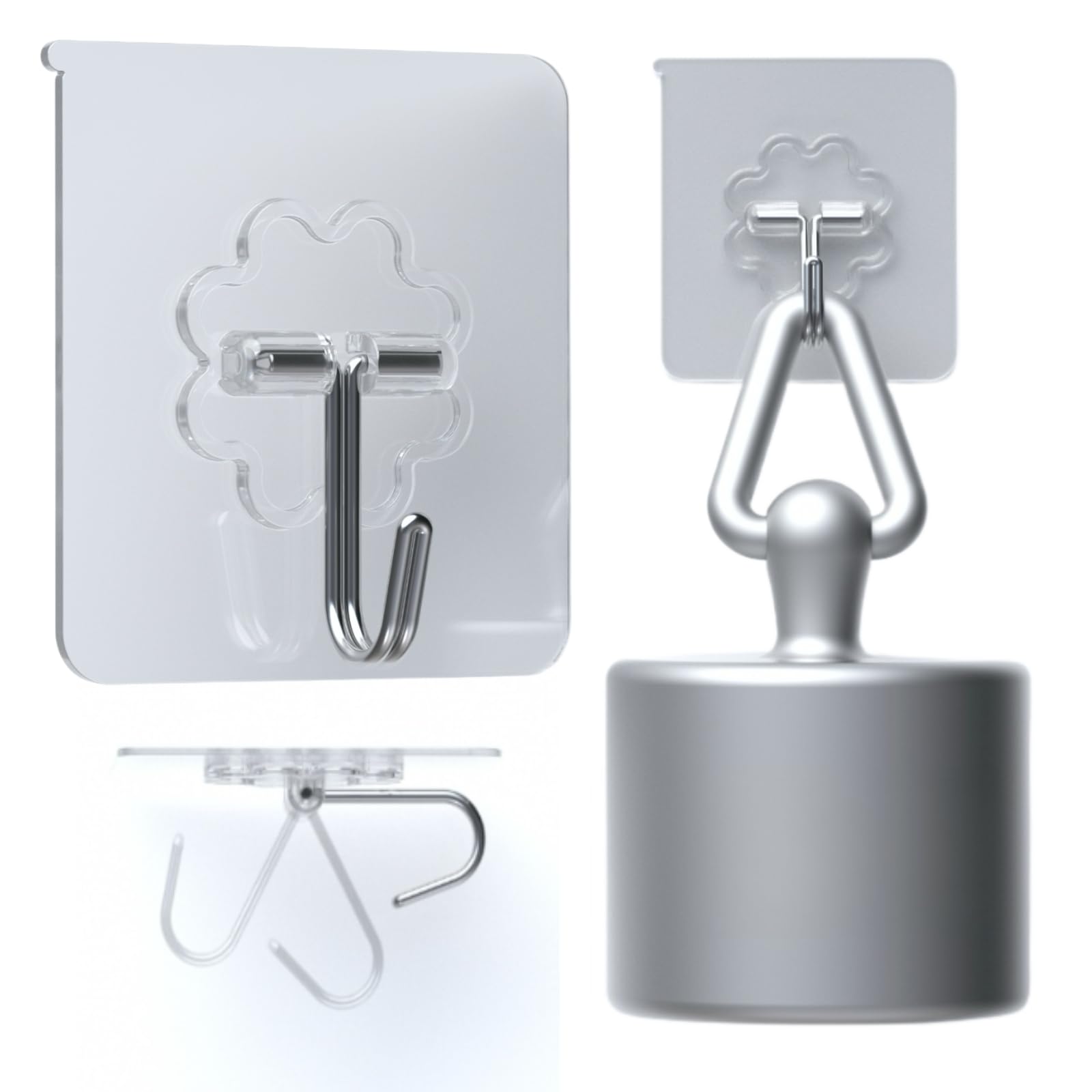 Adhesive Hooks Kitchen Wall Hooks- 24 Packs Heavy Duty 13.2lb(Max) Nail Free Sticky Hangers with Stainless Hooks Reusable Utility Towel Bath Ceiling Hooks (Adhesive Hooks)