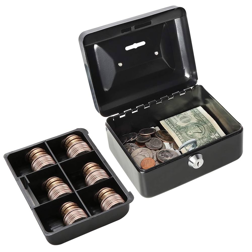 ☆Cashonly☆ KYODOLED Cash Box with Key,Small Safe Lock Box with Portable