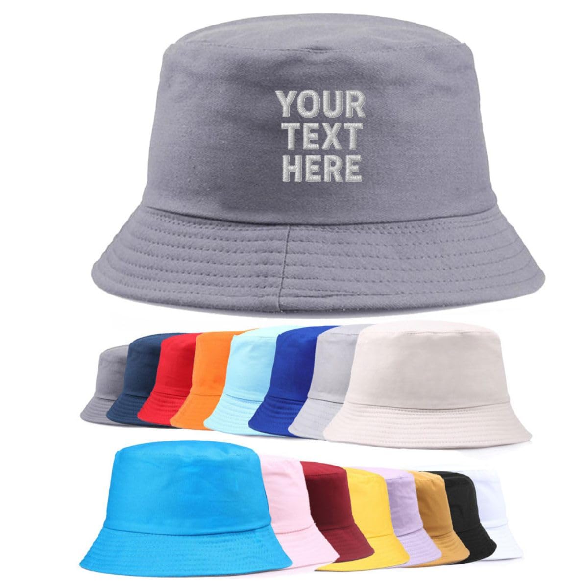 Van Der Linn Unisex Grey Personalised Embroidered Cotton Adult Fisherman Bucket Hat Men Women (Grey)