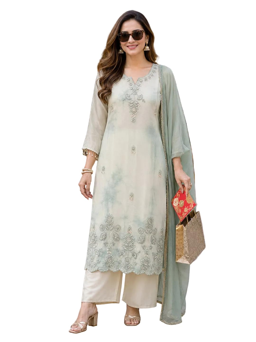 Women Lavender Silk Hand & sequinned Embroidered Kurta with palazzo & Dupatta-image-32