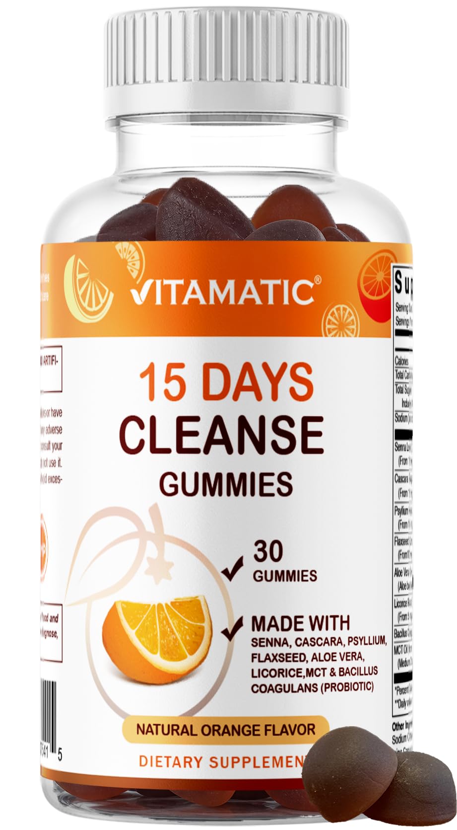 Vitamatic Suplemento em Gomas com Sene, Cáscara, Psyllium, Linhaça, Aloe vera, Alcaçuz, MCT e Bacillus coagulans, 30 gomas