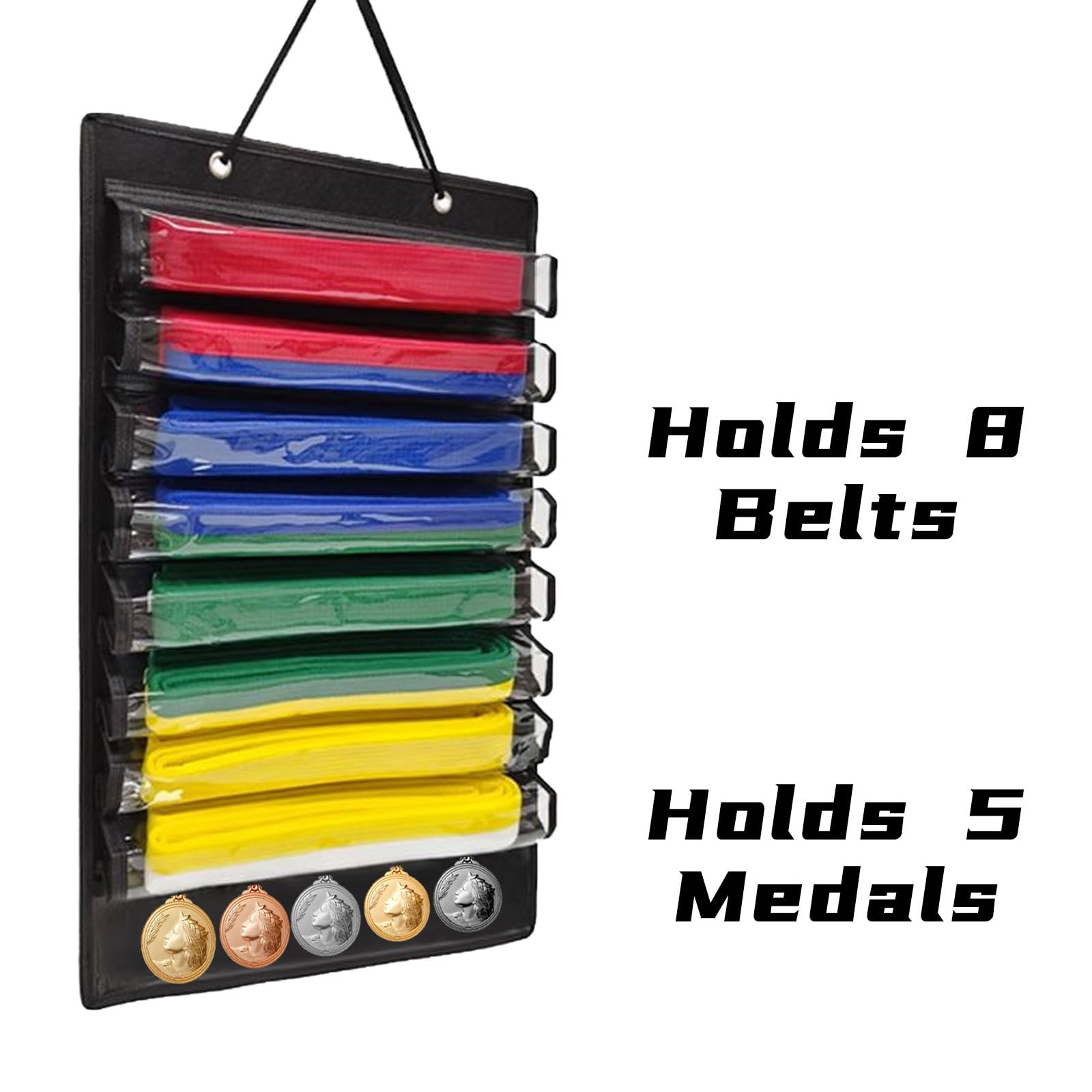 Wall Hanging Martial Arts Belts Organizer,Karate Belt Display Rack Holds 8 Belts,Karate Belt Display Holder,Hanging Taekwondo Belt Display Holder,Jiu Jitsu Belt Hanging Holder for Martial Arts Learner