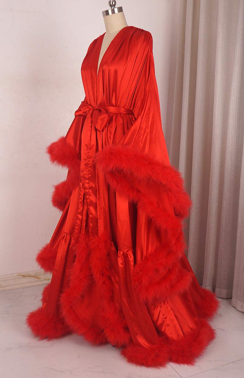 Old Hollywood Feather Robe Sexy Boudoir Robe Feather Bridal Robe Satin Long Wedding Scarf New Custom Made product thumbnail 4