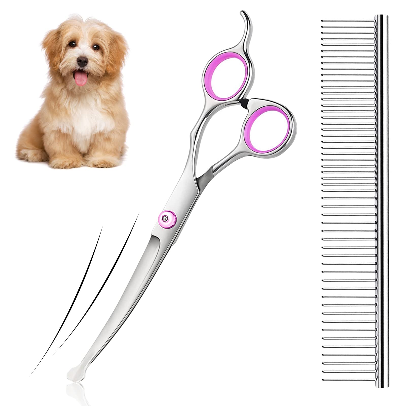 Tijeras para Perros, Acero Inoxidable, Tijeras Curvas para Mascotas, Tijeras para Cortar EI Pelo para Perros y Gatos, Tijeras para Perros con Puntas Redondas para Aseo Mascotas Bricolaje