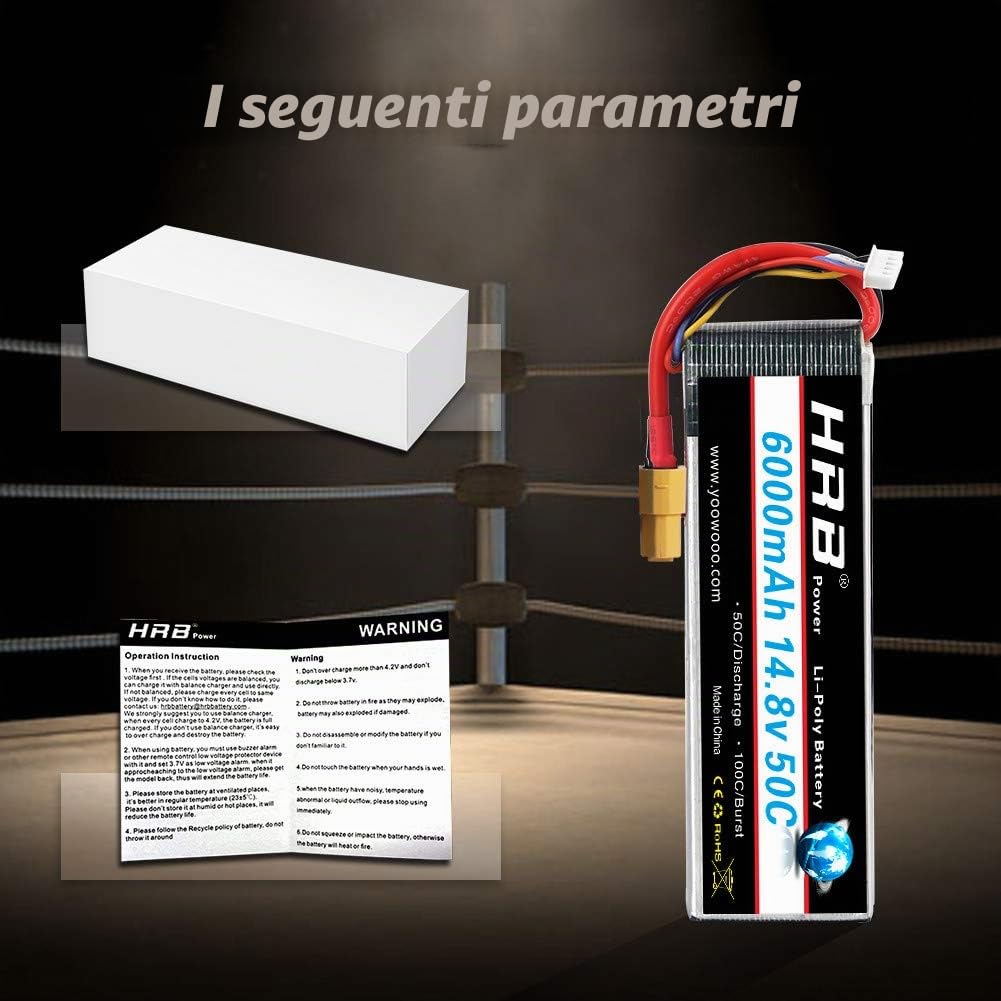HRB 14.8V 6000mAh 4S 50C-100C RC Lipo Batteria con xt60 spina Per RC Autocarro Barca Drone Elicottero Quadcopter (EC3/Deans/Tamiya)