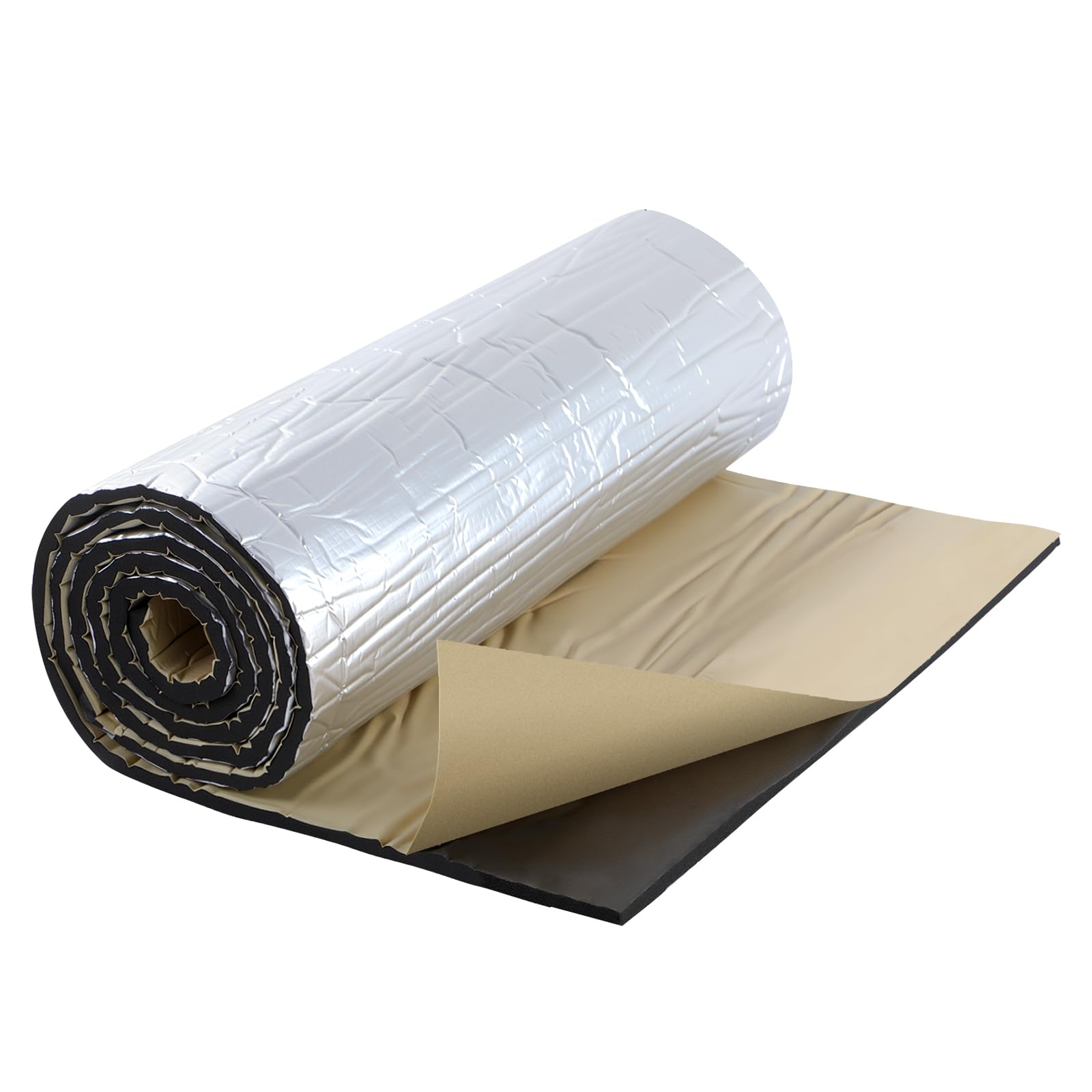 Putentfun 10mm Self Adhesive Aluminium Foil Insulation,Thermal Soundproof Cotton Layer,Heat Reflector & Radiant Barrier,Ideal for Roofs,Walls & Camper,0.5m x 10m(0.5m x 2m x 5Roll) = 5㎡