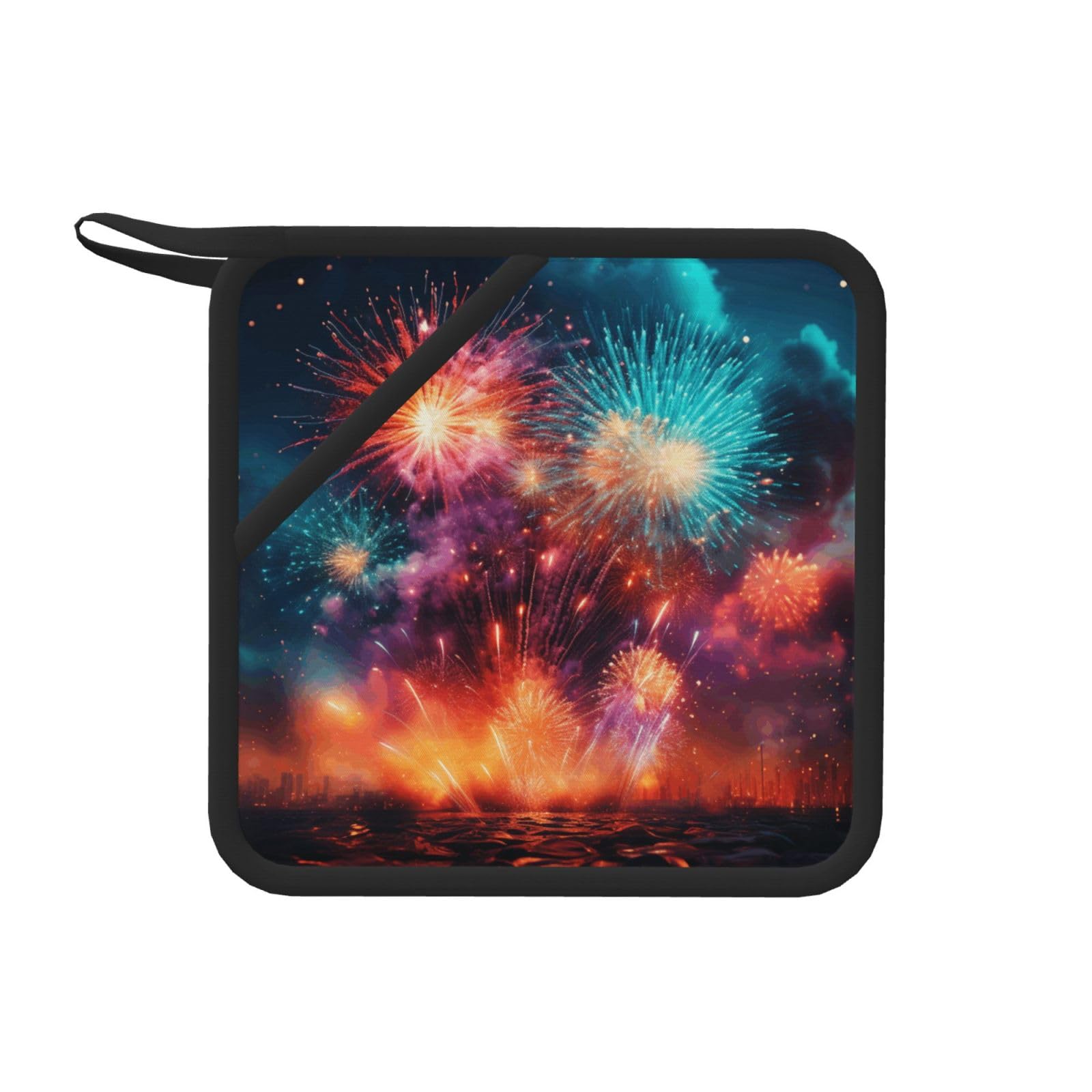 Pot Holders Set of 1 PC Heat Resistant Oven Hot Pads Splendid fireworks Pot Holders Soft Cotton Lining Potholders Non-Slip Kitchen Potholders for Cooking Oven BBQ Baking Kitchen Accessories