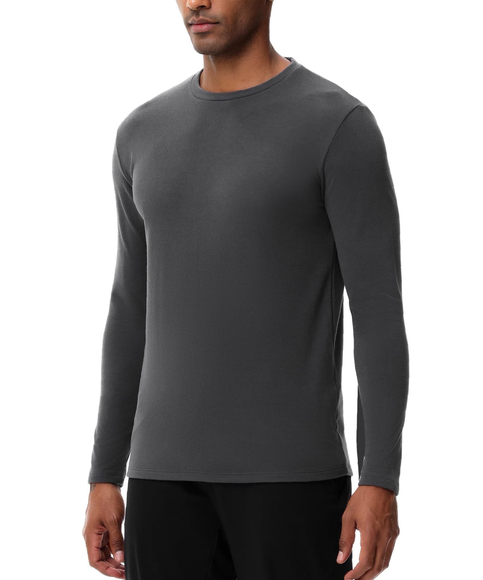 ADOREISM Thermal Underwear Tops for Men Long Sleeve Fleece Lined Base Layer Crew Shirts Regular Fit for Winter Cold Weather (Dark Grey, XL)