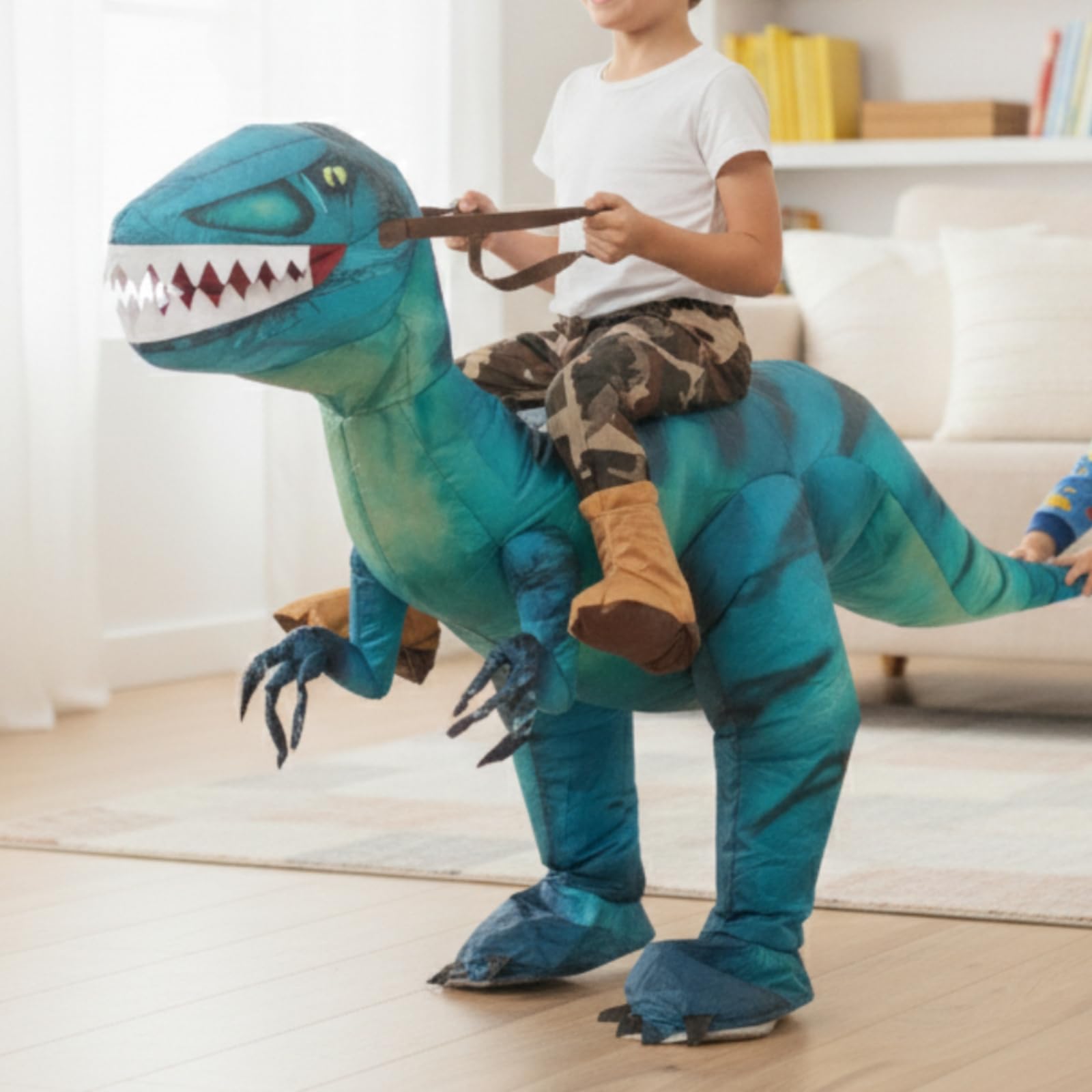 Costume da Velociraptor Gonfiabile Resistente Costume da Dinosauro Cavalcabile Alta Resistenza per Bambini, Feste in Maschera