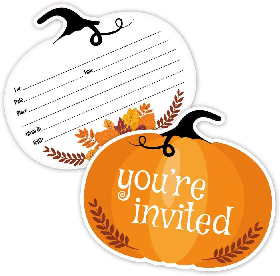 Haizct 15 Pack Halloween Pumpkin Shaped Fill-In Invitations,Fall,Halloween,Monster,Costume Partyor Thanksgiving Party Invitation Cards with Envelopes For Kids or Adults Birthday(YXK046)