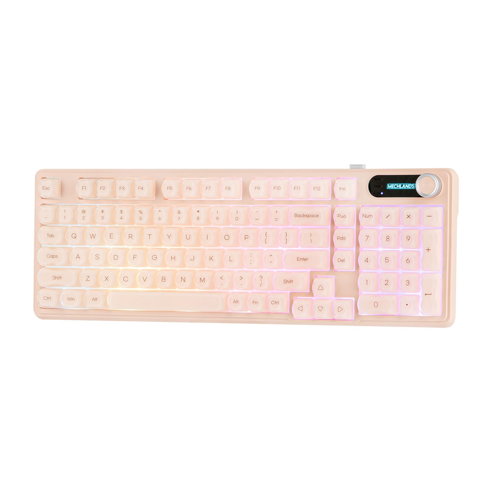 MechLands M98 Teclado silencioso con numérico, Estructura Suave, 3 Modos inalámbrico, batería 5000mAh, Pantalla, Perilla, RGB. Compatible Win/Mac, para Gaming y Oficina