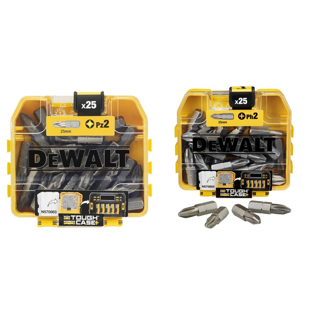 DT71521-QZ DT71521-QZ-Juego 25 puntas Pz2 de, Yellow/Black, 25 mm, Set of 25 Pieces & DeWalt DT71522-QZ 25mm Flip Phillips No.2 Bits (Box of 25)
